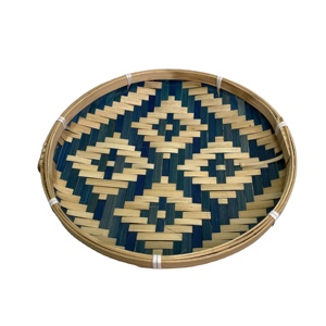 Vente en gros modèle unique de plaque ronde en bambou naturel avec motifs colorés pour ranger des articles de cuisine ou accrocher au mur décoration - Product Image 1