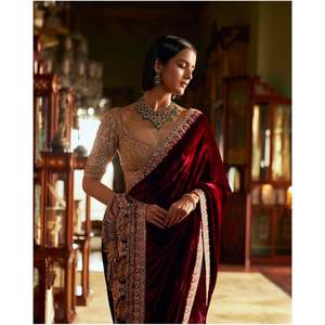 ชุดแต่งงานสวยงาม ผ้าส่าหรีหรูหรา ประดับด้วยงานปักด้ายและดอริ สำหรับงานปาร์ตี้ - Product Image 6