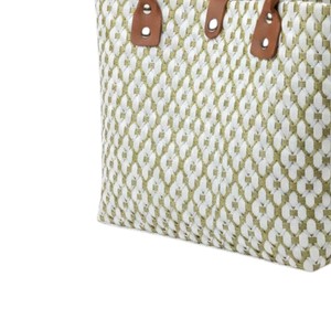 Wholesale Olive Green And White Floral Pattern Handmade <b>Bag</b> And Handbag With Brown Leather Handles For Summer <b>Beach</b> - Product Image 3