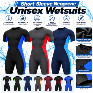 Combinaison de plongée unisexe personnalisée à manches courtes en néoprène, bleu et noir, col rond, imperméable, pour adultes, surf et plongée - Product Image 5
