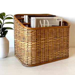 Panier pour magazines, organiseur de bureau, paniers à magazines en rotin faits à la main avec compartiments - Product Image 2