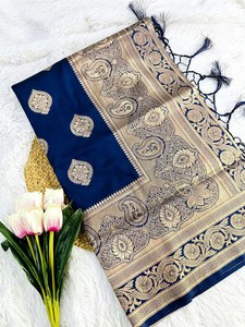 Améliorez votre style avec notre tissu de soie Banarasi doux fantaisie travail Latkan broderie de couleur vive longue longueur saree confortable - Product Image 2