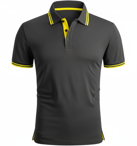 Polo noir slim fit à manches courtes avec contraste, nouvelle collection, personnalisable avec logo, faible MOQ, tendance, pour le golf ou décontracté - Product Image 3