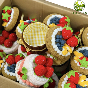 Handmade crochet <b>cake</b> <b>box</b> with lid, cute fruit topping design, perfect for kids toy storage, <b>gift</b> packaging and home decor - Product Image 1