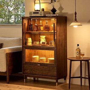 Armoire haute de luxe moderne en bois massif avec éclairage LED et portes vitrées pour salon, appartement, hôtel - Product Image 2