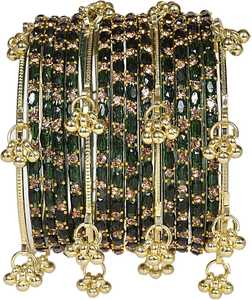 <b>Gold</b>-plated glass Kashmiri <b>bangles</b> with emerald-cut pearl inserts: fashionable jewelry for brides and weddings - Product Image 3