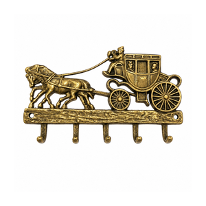 Vintage Brass Horse Carriage <b>Key</b> Holder <b>Wall</b> Mounted Decorative <b>Key</b> Rack with 5 <b>Hooks</b> Antique Organizer for Home Entryway Decor - Product Image 1