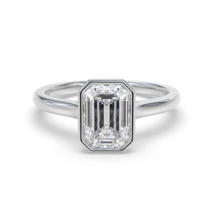 Emerald Diamond Bezel <b>Set</b> Solitaire <b>Ring</b> 0.30 Ct Lab Grown Diamond In 18K <b>Gold</b> And Platinum - Product Image 1