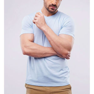 T-shirt de sport ample pour homme, 100 % coton, séchage rapide, extensible, performance, gym, musculation, entraînement actif, col en V - Product Image 2
