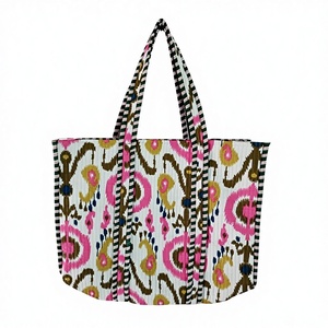 Sac fourre-tout léger en coton imprimé Ikat, pliable avec fermeture éclair, grande capacité, sac de courses réutilisable, sac à main écologique pour femmes - Product Image 2