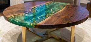 Coastal <b>Epoxy</b> & Wood <b>Coffee</b> <b>Table</b> Handmade Ocean Wave Design Eco-Friendly Modern Indoor Decor - Product Image 3