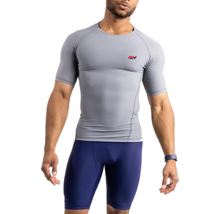 Wholesale <b>Compressed</b> Gym <b>Men</b> Half Sleeve Rash Guard <b>Shirt</b> Anti-Bacterial Breathable Moisture Wicking Eco-Friendly UV Protection - Product Image 1