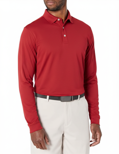 Chemises de golf pour hommes de qualité supérieure, en tricot uni, à manches longues, séchage rapide, extensibles, polyester/coton, décontractées, pour le travail, vente en gros - Product Image 5