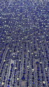 Tela de Tul con Lentejuelas y Cuentas de Lujo, Bordada a Mano con Cristales Azul Rey, para Diseñadores de Alta Costura y Fiestas de Gala - Product Image 3