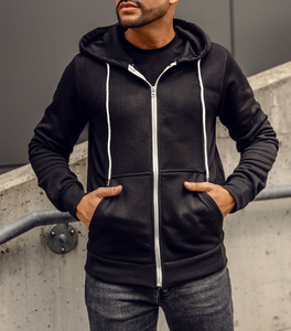 Sudadera con capucha para hombre, fabricada por OEM, con cremallera completa, color liso, cordón ajustable, bolsillos inclinados, puños y dobladillo acanalados, ideal para invierno. - Product Image 4