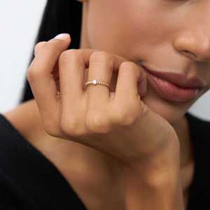 Anillo de Diamantes Solitario con Diseño de Cuentas en Oro Sólido de 14k, Joyería Fina, Diamante Natural Certificado, Anillos de Compromiso y Boda - Product Image 2