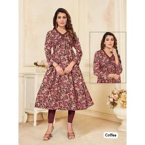 ผ้าเรยอนฟอยล์พิมพ์ลายสินค้ามาใหม่ตัดเฉพาะกาแฟ Kurti - Product Image 1