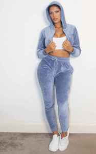Custom Lightweight Winter Casual <b>Zip</b> <b>Up</b> <b>Crop</b> Unisex Velvet Sweat Suit Two Piece Breathable Velour Tracksuit - Product Image 3