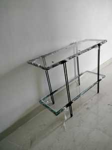 Modern 2 Tier Glass Console <b>Table</b> <b>Black</b> Metal Frame Rectangular Entryway <b>Sofa</b> <b>Table</b> Narrow Living Room Display Shelf - Product Image 3