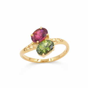 Bague Toi et Moi en argent sterling 925 avec plusieurs tourmalines, bijoux de créateur à deux pierres, plaqué or et rhodium - Product Image 2
