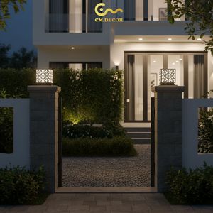 Lampe de pilier LED à motif labyrinthe pour mur de clôture, Vietnam CM Decor, extérieur, villa, jardin, noir, E27, 12 pouces, IP65, métal, lampe de portail, AC 220V - Product Image 6