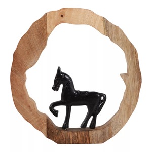 Sculpture de cheval circulaire en bois faite à la main, décoration de table, artisanat minimaliste sur le thème des animaux, art pour le salon - Product Image 5