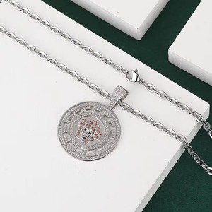 Collar de circonitas redondas estilo hip hop rap, chapado en plata, con colgante de jefe indio, para hombres y mujeres - Product Image 5