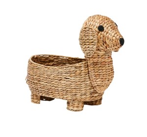 Handwoven Water Hyacinth Dog Shaped Storage <b>Basket</b> with Lid, Natural <b>Wicker</b> Animal Toy Organizer for Kids Room, Nursery Decor - Product Image 1