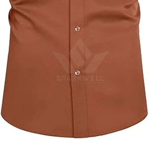 เสื้อเชิ้ตผู้ชายสีน้ำตาลล้วน แขนยาว ติดกระดุม ผ้าฝ้าย สำหรับใส่ทำงานหรือลำลอง มีกระเป๋าเสื้อ - Product Image 3