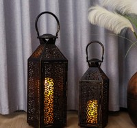 Lanterne carrée en fer gravé, porte-bougie décoratif ajouré, impression 1 couleur, pour la décoration intérieure, mariage, Noël, Pâques, fait main
