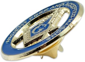 Ancient Free & Accepted Masons Square & Compass <b>Round</b> Masonic Lapel Pin - [Blue & Gold][1'' Diameter] - Product Image 2