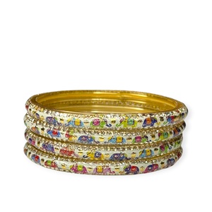 Designer Gold Plated Multicolor Printed <b>Glass</b> <b>Bangles</b> Set with Stone Work Elegant Festive Wear Vintage <b>Bangles</b> for Women - Product Image 2