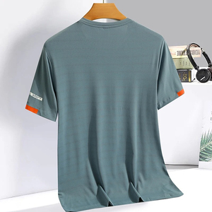 <b>Men's</b> Summer Premium Quality Polyester/Cotton Knitted Custom Printed ODM Casual T-<b>shirt</b> Single Button Short Sleeve <b>Collarless</b> - Product Image 3