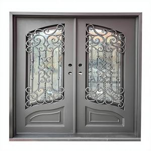 ประตูทางเข้าเหล็กดัดและกระจกแบบม้วนทันสมัยปี 2026 ประตูภายนอกแบบกำหนดเองสุดหรูเพื่อความปลอดภัยสำหรับวิลล่าและบ้านพักตากอากาศ - Product Image 1