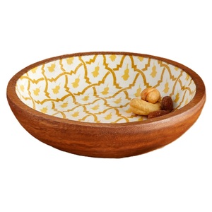 Bol à salade en bois naturel fait main, tendance et de qualité supérieure, avec impression émaillée décorative, bol de service rond, taille et forme personnalisées - Product Image 1