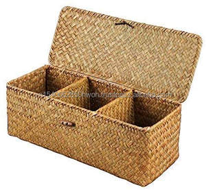 Wholesale Price Seagrass Divider Box Organizer <b>Baskets</b> 3-Tier Minimalist Design <b>Cutlery</b> Storage <b>Basket</b> for Home Hotel Restaurant - Product Image 1