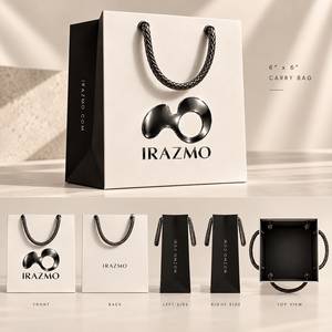 IRAZMO Luxury Eco-Friendly Reusable Waterproof Durable Square Bottom Paper Bag <b>6x6</b> Inch Ivory Board Cotton Rope Handles Embossed - Product Image 1