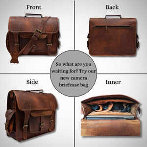Sac photo en cuir véritable marron fait main pour appareil photo reflex numérique et objectif – Vente en gros - Product Image 2