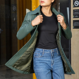 Long Casual Genuine Leather Quilted Coat for Women Breathable Comfortable Winter Season Customizable Long Coat - Product Image 3