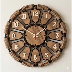 Acacia Wood Sunburst Wall <b>Clock</b> Wholesale | <b>Hand</b>-painted Rustic Timepiece - Product Image 1