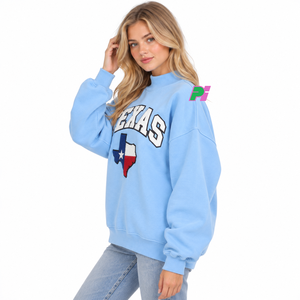 Sudadera de cuello alto para mujer, con parche bordado de la bandera de Texas, estilo oversize, informal, 100% algodón polar transpirable - Product Image 3