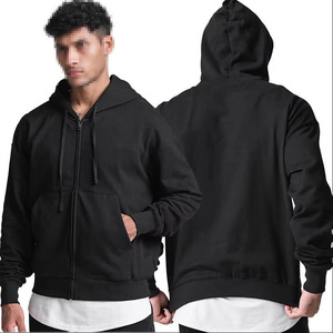 Sweat à capuche noir pour homme en molleton polyester/coton anti-boulochage avec poche kangourou, coupe classique, manches longues, pour l'hiver, 360g - Product Image 1