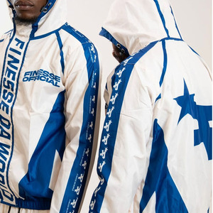 Finesse Oficial Men's Hooded Racer Softshell <b>Jacket</b> White Blue Windproof Breathable <b>Fleece</b> <b>Lined</b> Zipper Closure Winter Wear - Product Image 5