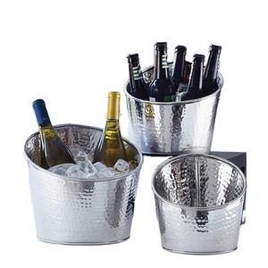 Juego de 3 diseño plata níquel pulido decoración del hogar diseño martillado cesta de cubitos de hielo para botellas de vino - Product Image 1