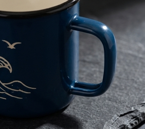 Premium Dark Blue Iron Enamel <b>Camp</b> Mug Custom Ocean Wave and Seagull Graphic Design Shatterproof Metal Coffee <b>Cup</b> for Hiking - Product Image 5