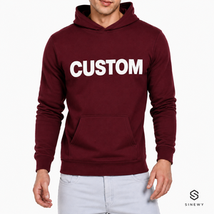 Sudadera con Capucha Personalizada para Hombre SINEWY, Color Granate, Tejido 100% Algodón, Corte Regular, Informal, con Diseño de Letras Estampadas en la Parte Delantera, Ideal para el Verano - Product Image 1