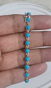 Pulsera de Eslabones Redondos de Turquesa Natural de 4 mm, Pulsera de Cadena de Plata de Ley con Piedras Preciosas Azules, Joyería Elegante para Mujer, Regalo para Ella - Product Image 5