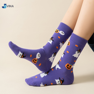 Custom Logo Halloween Crew <b>Socks</b> Purple Cotton Spandex <b>Polyester</b> Men's Breathable Knitted <b>Socks</b> Autumn Pattern Daily Use - Product Image 3