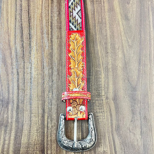 Wholesale Vintage Hand <b>Tooled</b> <b>Leather</b> Beaded Belt Fashion Trendy Genuine Cow <b>Leather</b> Belt for Men & Women Jeans Pin Buckle Belts - Product Image 2