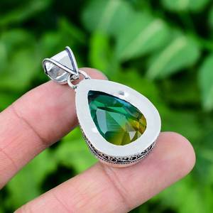 Pendentif élégant en tourmaline bicolore, argent sterling 925, pierre précieuse taillée, bijoux vintage, cadeau - Product Image 6